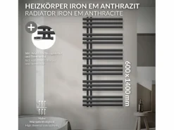 Sale LuxeBath Radiador de baño EM Iron 600x1400 mm Antracita Conexión central en la parte inferior Gris antracita
