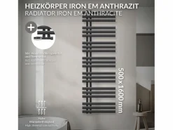 LuxeBath Radiador de baño EM Iron 500x1600 mm Antracita Conexión central en la parte inferior