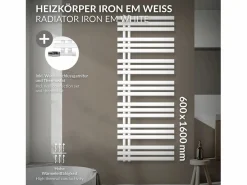 Best LuxeBath Radiador de baño Iron EM 600x1600mm Conexión central inferior con embellecedor Blanco