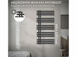 LuxeBath Radiador de baño Iron EM 600x1200 mm Antracita Conexión central en la parte inferior
