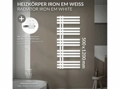 LuxeBath Radiador de baño Iron EM 500x1200 mm, , termostato + embellecedor