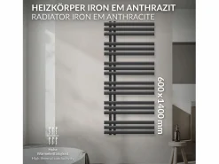 Outlet LuxeBath Radiador de calefacción de baño Iron EM Design toallero antracita 600x1400 mm Gris antracita