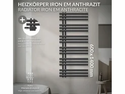 Best LuxeBath Radiador de Diseño Iron EM 600x1400 mm Antracita Conexión Central Inferior Gris antracita