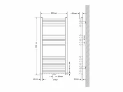 Radiador de diseño no eléctrico Sahara, 600 x 1200 mm, , conexión central, con kit Toallero Eléctrico