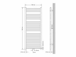 Best Radiador de diseño no eléctrico Sahara, 600 x 1500 mm, , conexión central, con kit Toallero Eléctrico