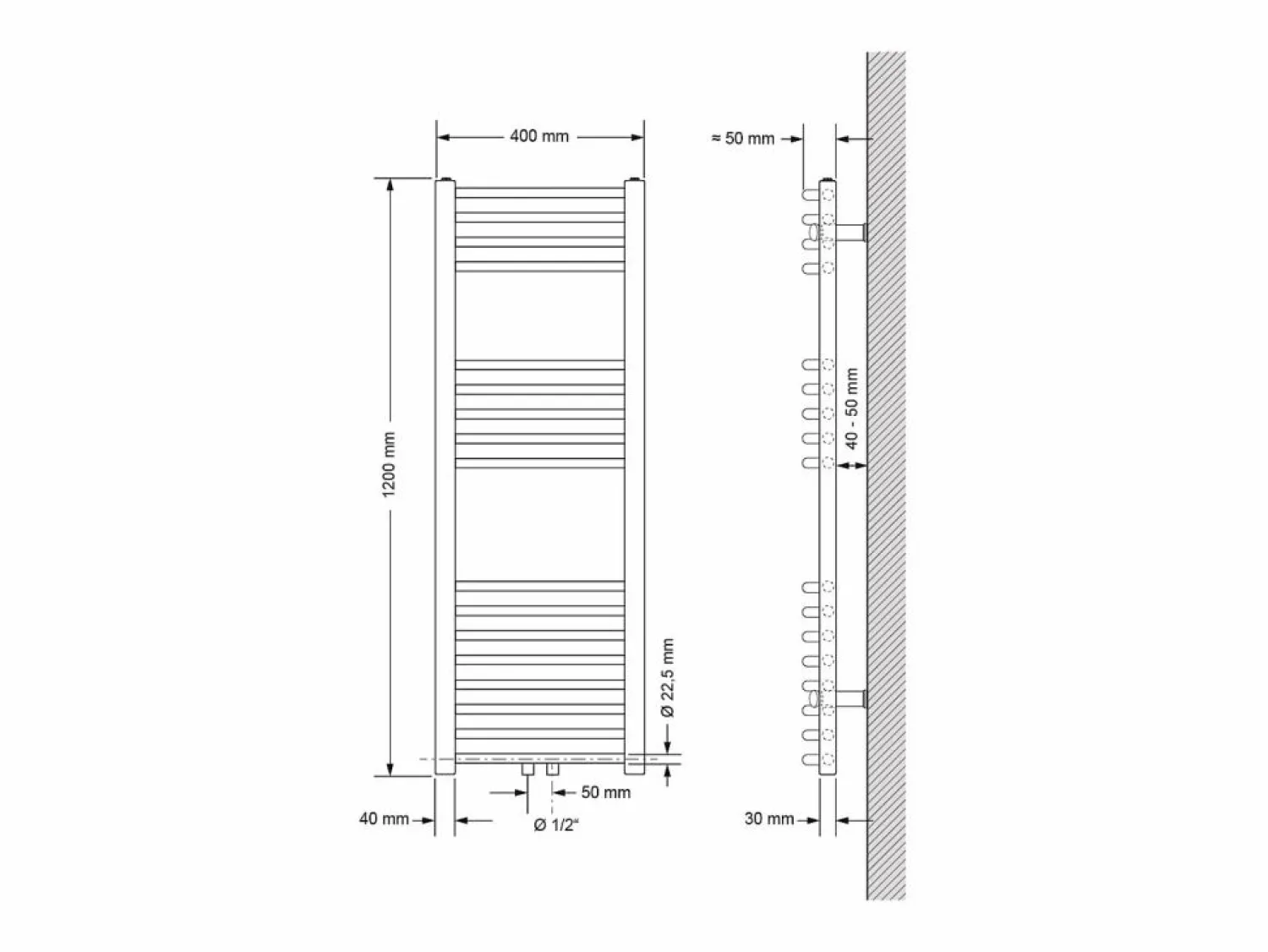 Outlet LuxeBath Radiador de diseño no eléctrico Sahara, 400 x 1200 mm, color , conexión central Blanco