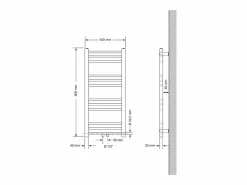 New Radiador de diseño no eléctrico Sahara, 400 x 800 mm, , conexión central Toallero Eléctrico