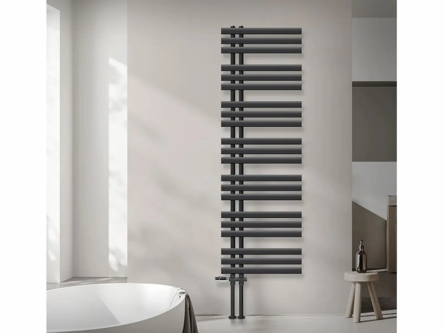 Discount Radiador de panel antracita para baño 500x1600mm con conexión central al suelo Toallero Eléctrico
