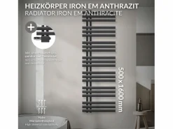 Clearance LuxeBath Radiador de panel antracita para baño 500x1600mm con conexión central universal Gris antracita