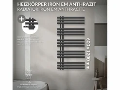 Sale Radiador de panel antracita para baño 600x1200mm con conexión central universal Toallero Eléctrico