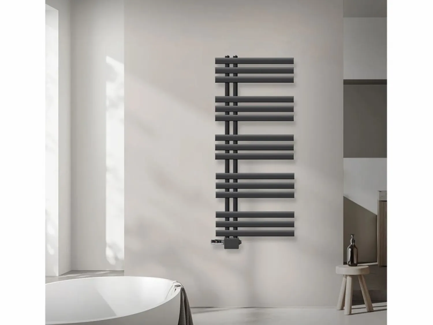 LuxeBath Radiador de panel antracita para baño 500x1200mm con conexión central universal
