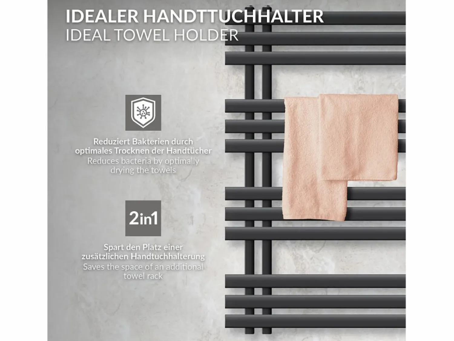 LuxeBath Radiador de panel antracita para baño 500x1200mm con conexión central universal