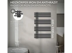 LuxeBath Radiador de panel antracita para baño 600x1000mm con conexión central universal