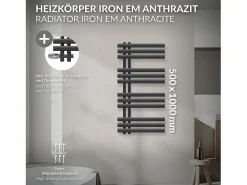 Sale LuxeBath Radiador de panel antracita para baño 500x1000mm con conexión central al suelo Gris antracita