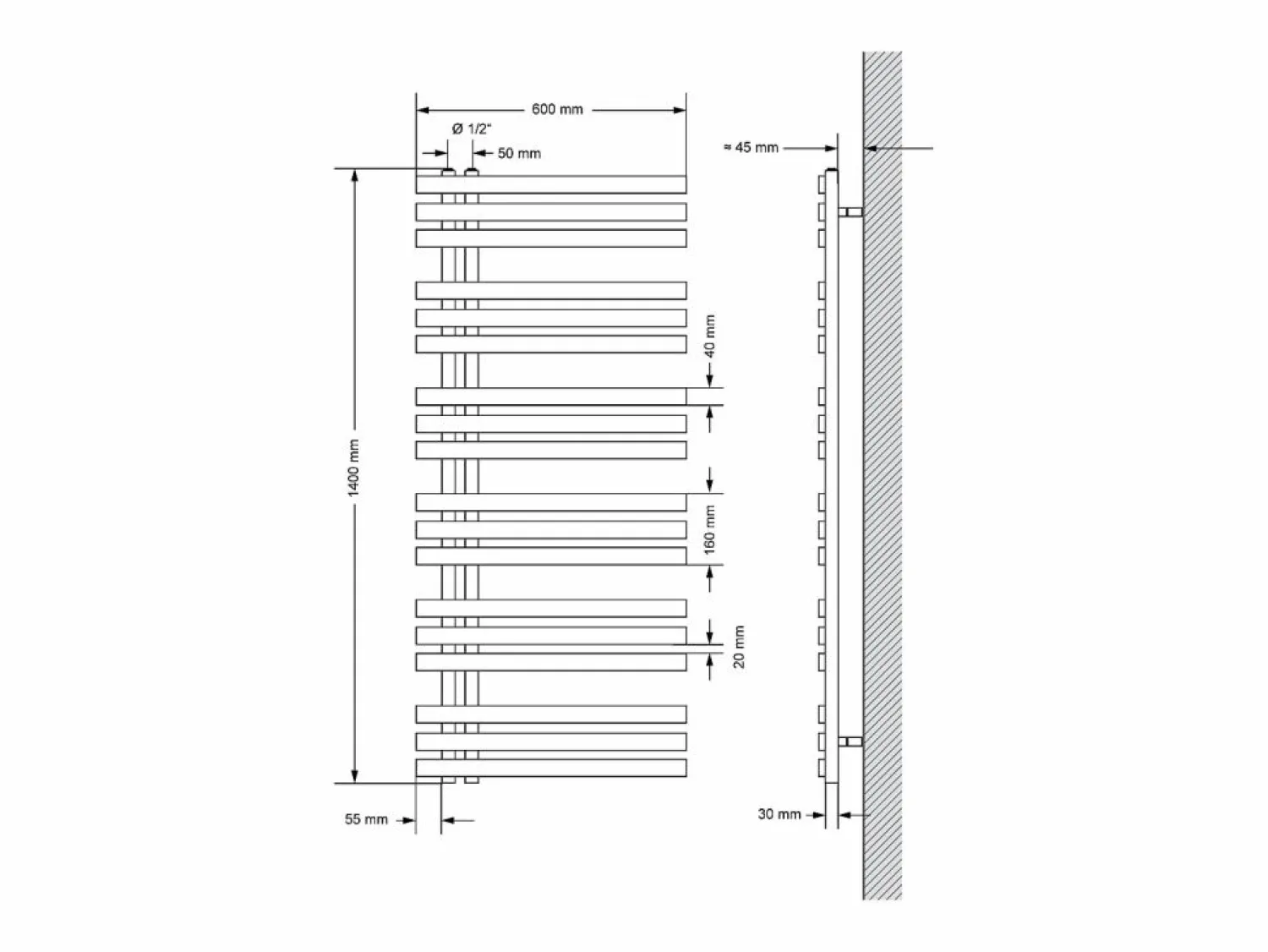 Hot Radiador toallero de baño Iron EM de acero mate 600x1400 mm Toallero Eléctrico