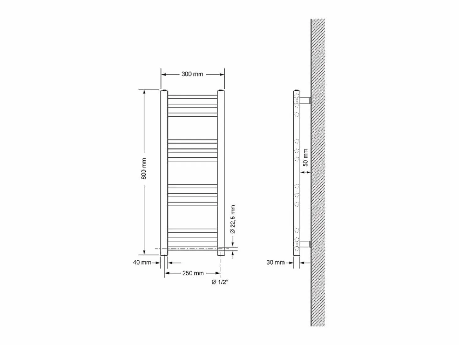 LuxeBath Radiador toallero de baño 30x80 cm calefactor mate estufa conexión lateral