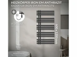 Discount LuxeBath Radiador toallero de baño negro 60x120cm lateral 900W con termostato táctil Gris antracita