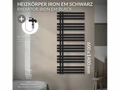Discount LuxeBath Radiador toallero eléctrico mate 600 x 1400mm con elemento calefactor 900W Negro
