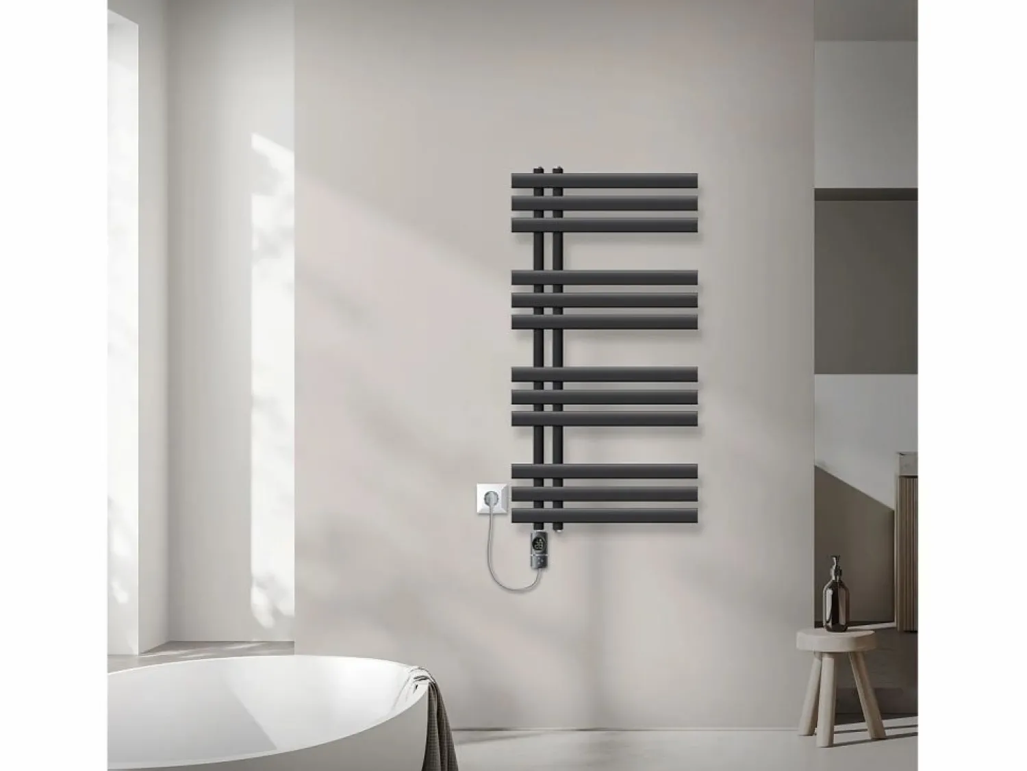 Online LuxeBath Radiador toallero eléctrico antracita 500 x 1000 mm con elemento calefactor 300W Gris antracita