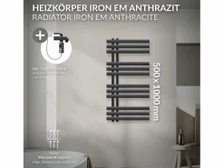 Online LuxeBath Radiador toallero eléctrico antracita 500 x 1000 mm con elemento calefactor 300W Gris antracita