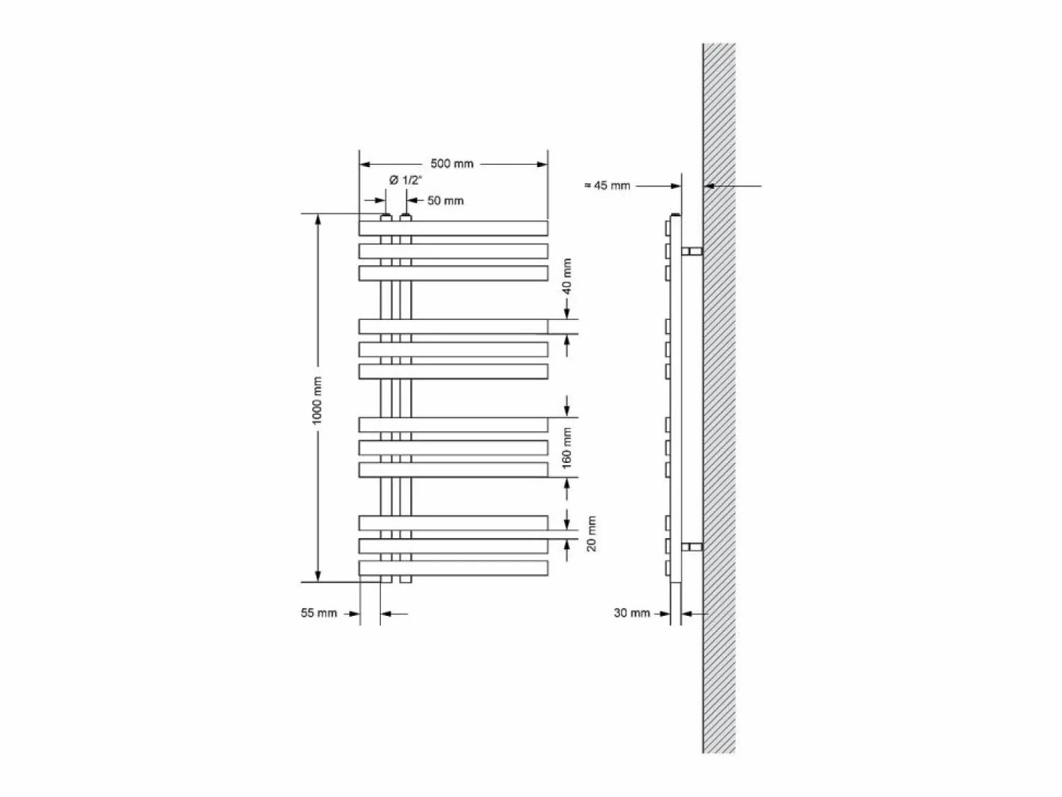 Online LuxeBath Radiador toallero eléctrico antracita 500 x 1000 mm con elemento calefactor 300W Gris antracita