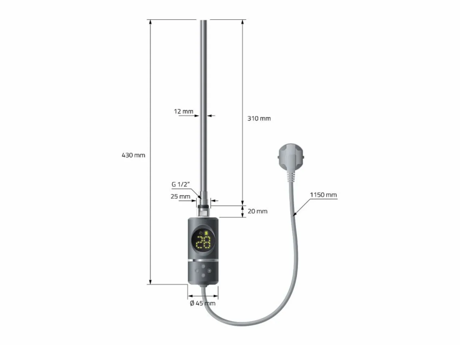Online LuxeBath Radiador toallero eléctrico antracita 500 x 1000 mm con elemento calefactor 300W Gris antracita