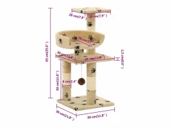 Clicnbuy Rascador para gatos poste de sisal 65 cm huellas Beige