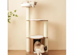 Merax Árbol para gatos - 60 x 48 x 135 cm - con 3 plataformas + 1 casita + colchonetas extraíbles - MDF -