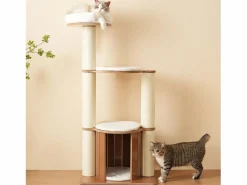 Merax Árbol para gatos - 60 x 48 x 135 cm - con 3 plataformas + 1 casita + colchonetas extraíbles - MDF -