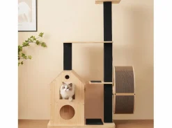 Online ModernLuxe Árbol para gatos 80×40×152 cm - con 4 plataformas - 2 casitas para gatos - rodillo para gatos - rascador para gatos - natural Color natural claro
