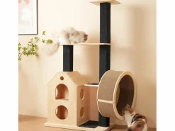 Online ModernLuxe Árbol para gatos 80×40×152 cm - con 4 plataformas - 2 casitas para gatos - rodillo para gatos - rascador para gatos - natural Color natural claro
