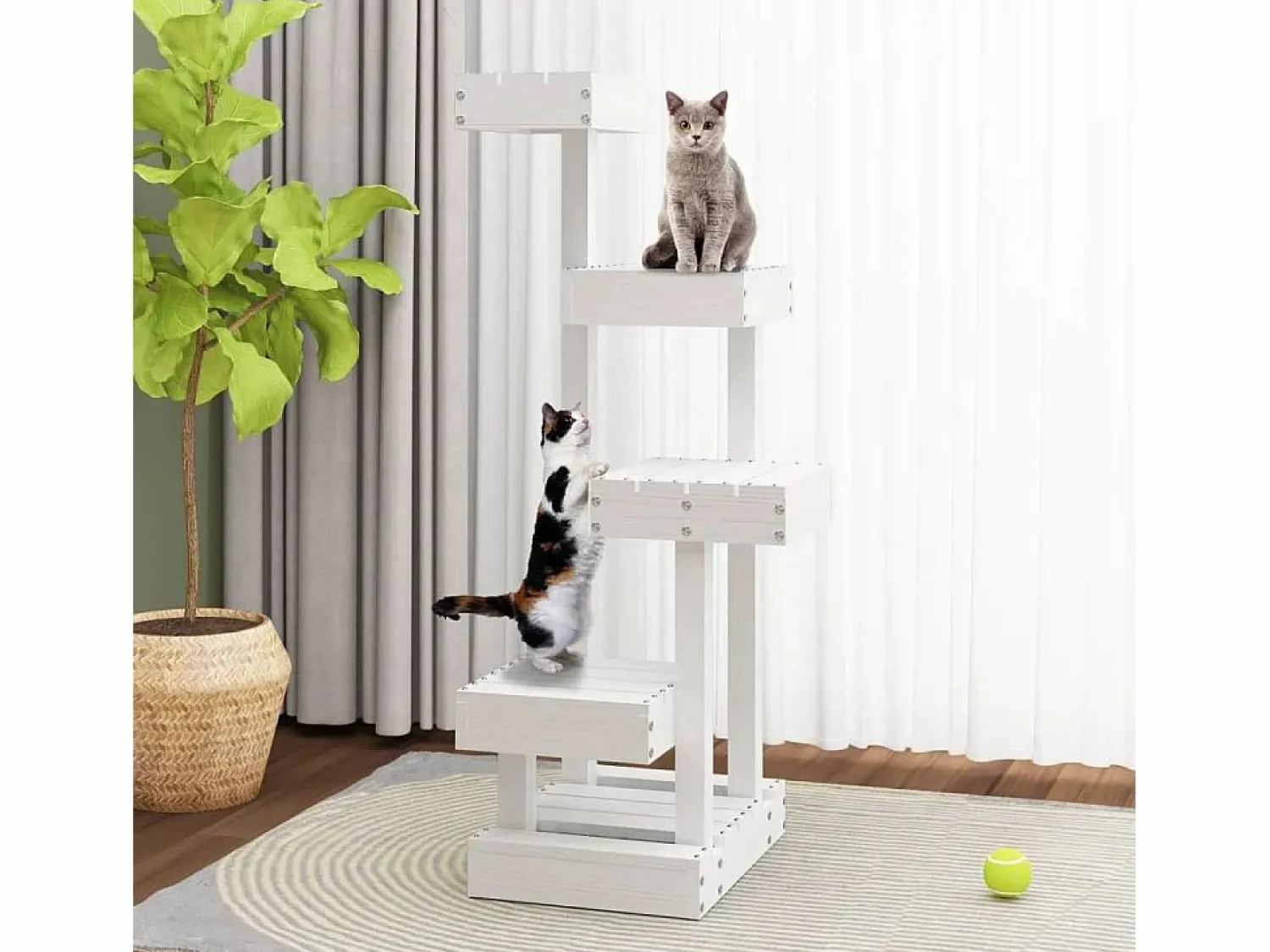 Clicnbuy Árbol para gatos madera maciza de pino 45,5x49x103 cm