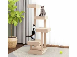 Outlet Árbol para gatos madera maciza de pino 45,5x49x103 cm ES862008 Marru00f3n