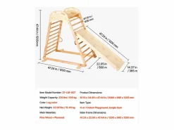 Área de Juegos Interior SucceBuy de Madera 4-en-1, con Pared de Escalada, Tobogán, Escalera de Madera y Anillos de Gimnasia, Estructura de Juegos