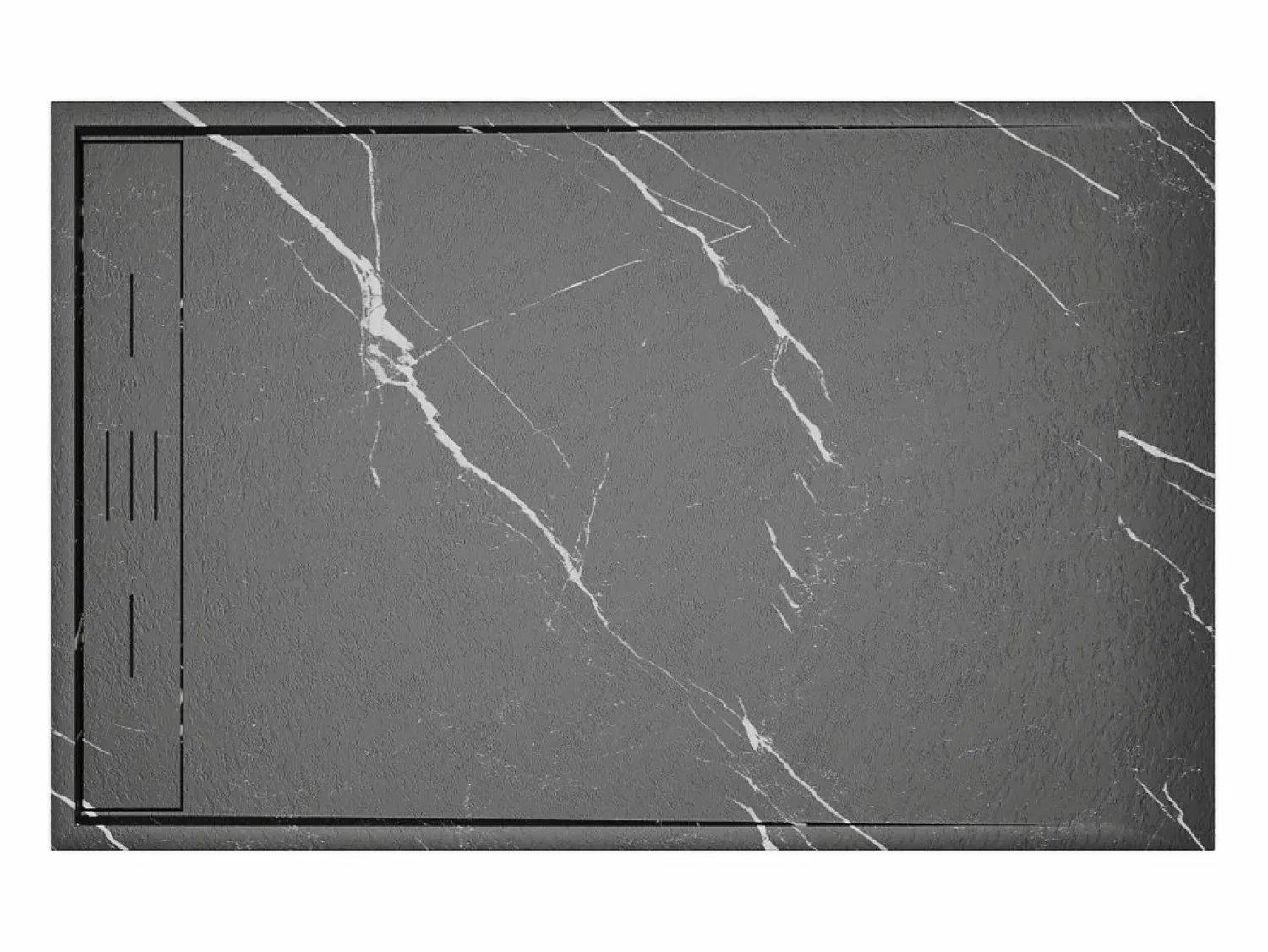 Shower & Design Receptáculo negro marmolado extraplano en resina SMC cortable, con sifón, 140x90 cm, LYROSA