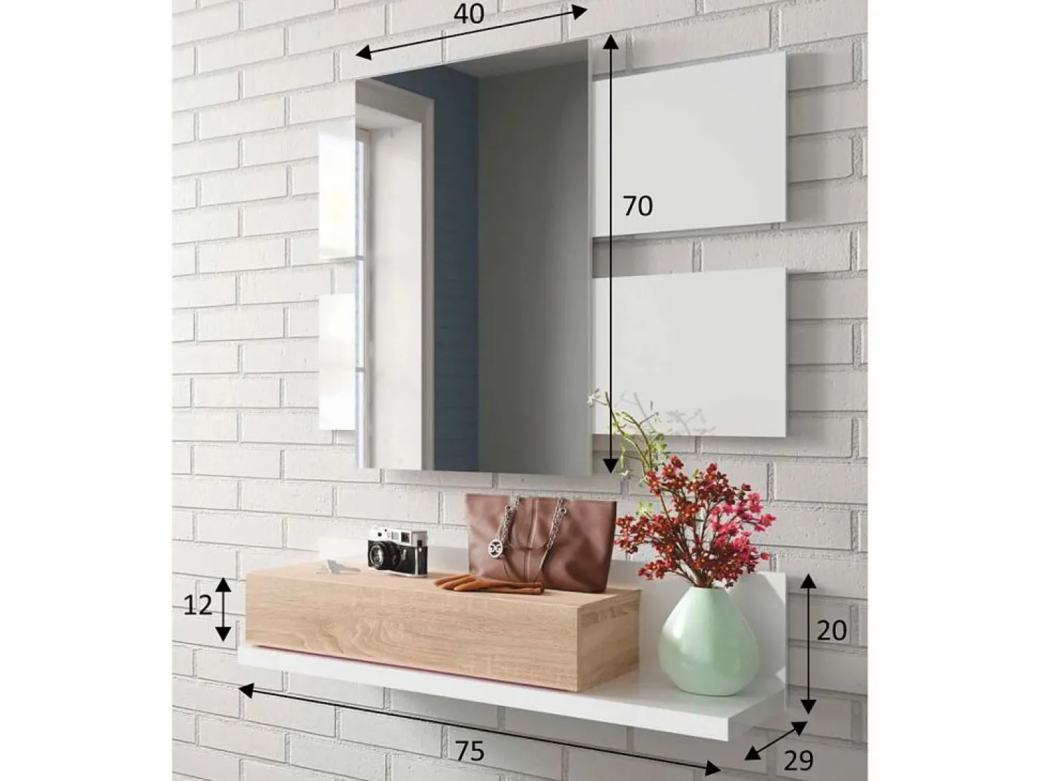 Outlet Recibidor Telma 1 cajón y Espejo Color /Roble Armario De Entrada