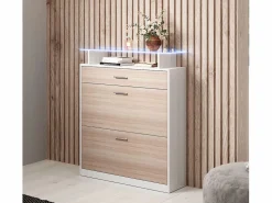 Hot Recibidor zapatero para Entrada Pasillo en Blanco y Sonoma con LED 89x24x105cm Paola Zapatero|Mueble De Almacenaje