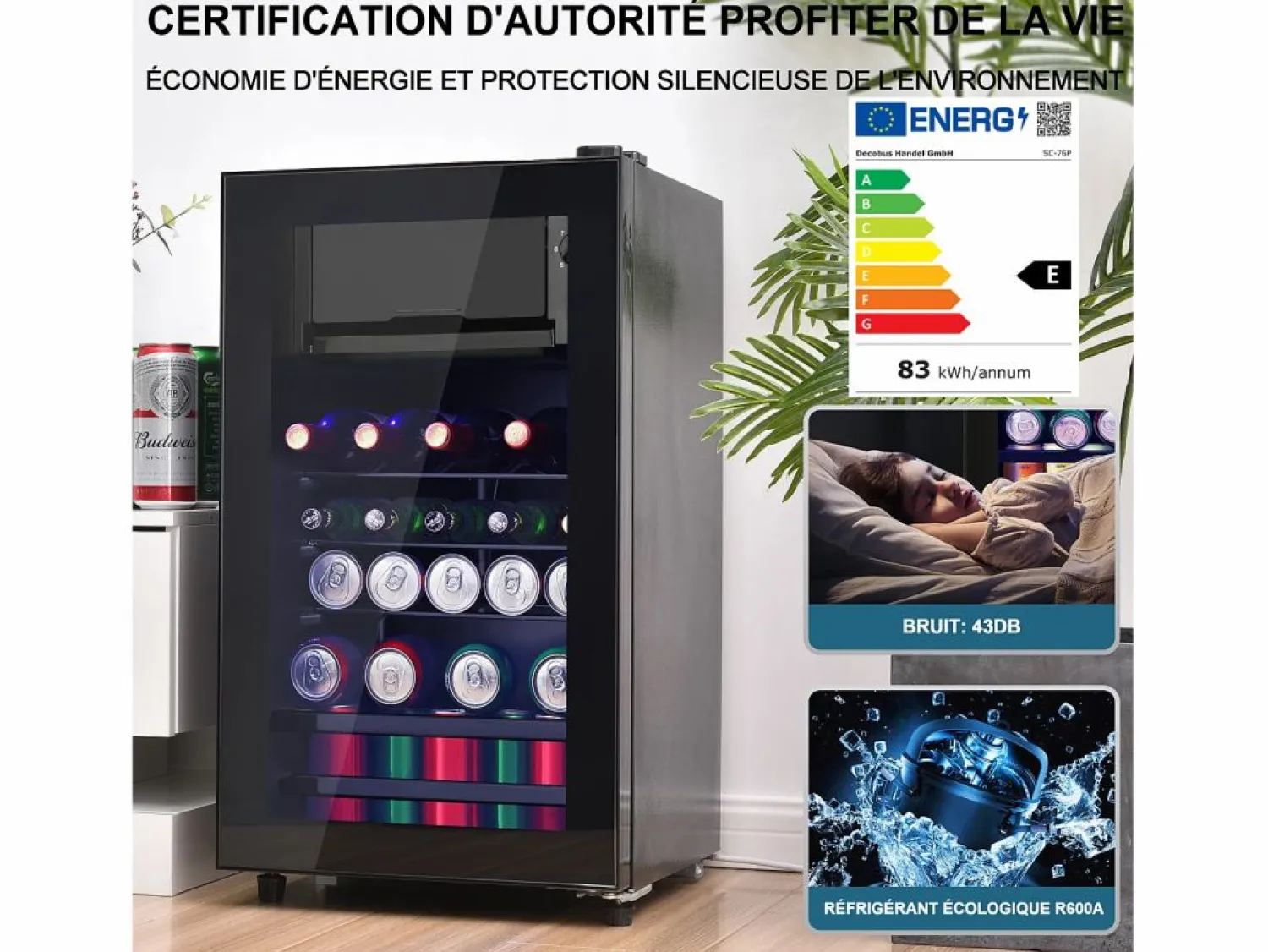 Hauss Spole Refrigerador de 76 litros con iluminación LED - Estantes ajustables -