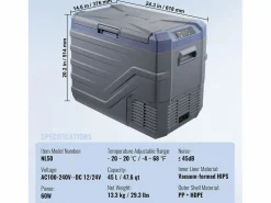 Refrigerador de Coche SucceBuy Refrigerador Portátil para Coche con Compresor 50L, Doble Zona, para el Hogar y el Coche