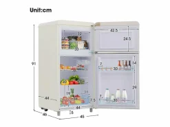 DripeX Refrigerador de doble puerta con ajustes y ruedas - 72L - 120kWh/año - Nivel de ruido bajo de 39 dB - Clase E - 45x44x91cm