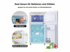 DripeX Refrigerador de doble puerta con ajustes y ruedas - 72L - 120kWh/año - Nivel de ruido bajo de 39 dB - Clase E - 45x44x91cm