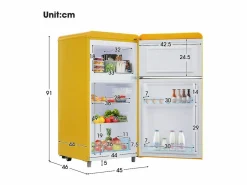 Outlet DripeX Refrigerador de doble puerta con ajustes y ruedas - 72L - 120kWh/año - Nivel de ruido bajo de 39 dB - Clase E - 45x44x91cm Amarillo