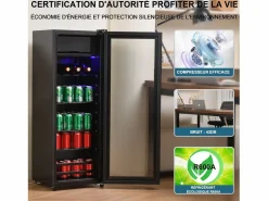 DripeX Refrigerador 128L, con 3 estantes ajustables y puerta de vidrio, -10 ° C a 10 ° C, 90 kWh/año, eficiencia energética F, 40x41x109.5cm