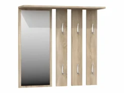 New TOPESHOP REGGY - Perchero de pared + espejo grande - 6 ganchos dobles - Estante - Mueble de entrada - 85x82x15cm Beige