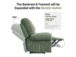 DripeX Relájate sillón de terciopelo eléctrico de sillón, silla de ocio ajustable con USB, respaldo ajustable, antiestático con reposapiés - 96x97x104cm Verde