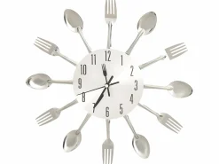 New Reloj de pared diseño cuchara y tenedor 31 cm aluminio ES906791 Plateado