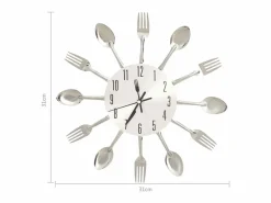 New Reloj de pared diseño cuchara y tenedor 31 cm aluminio ES906791 Plateado