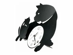 Clearance Reloj de pared Mamma Gatta 38x27 cm en hierro - Diseño de gato y gatitos - Mecanismo de batería silencioso - Fabricado en Italia Negro