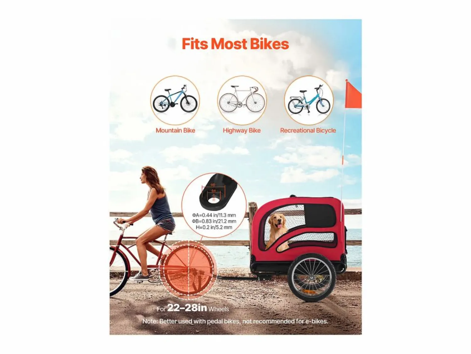 Sale Remolque bicicleta SucceBuy para Perro, Carga 45 kg, Porta Animales de Compañía de Bicicletas, Marco Plegable Fácil con Rueda a Liberación Rápida, Reflector Rojo