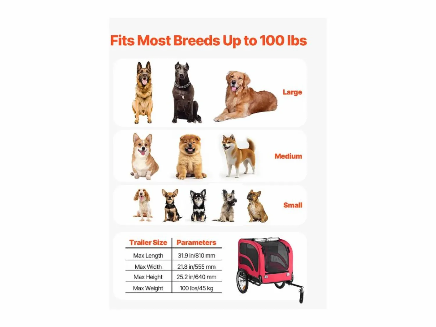 Sale Remolque bicicleta SucceBuy para Perro, Carga 45 kg, Porta Animales de Compañía de Bicicletas, Marco Plegable Fácil con Rueda a Liberación Rápida, Reflector Rojo